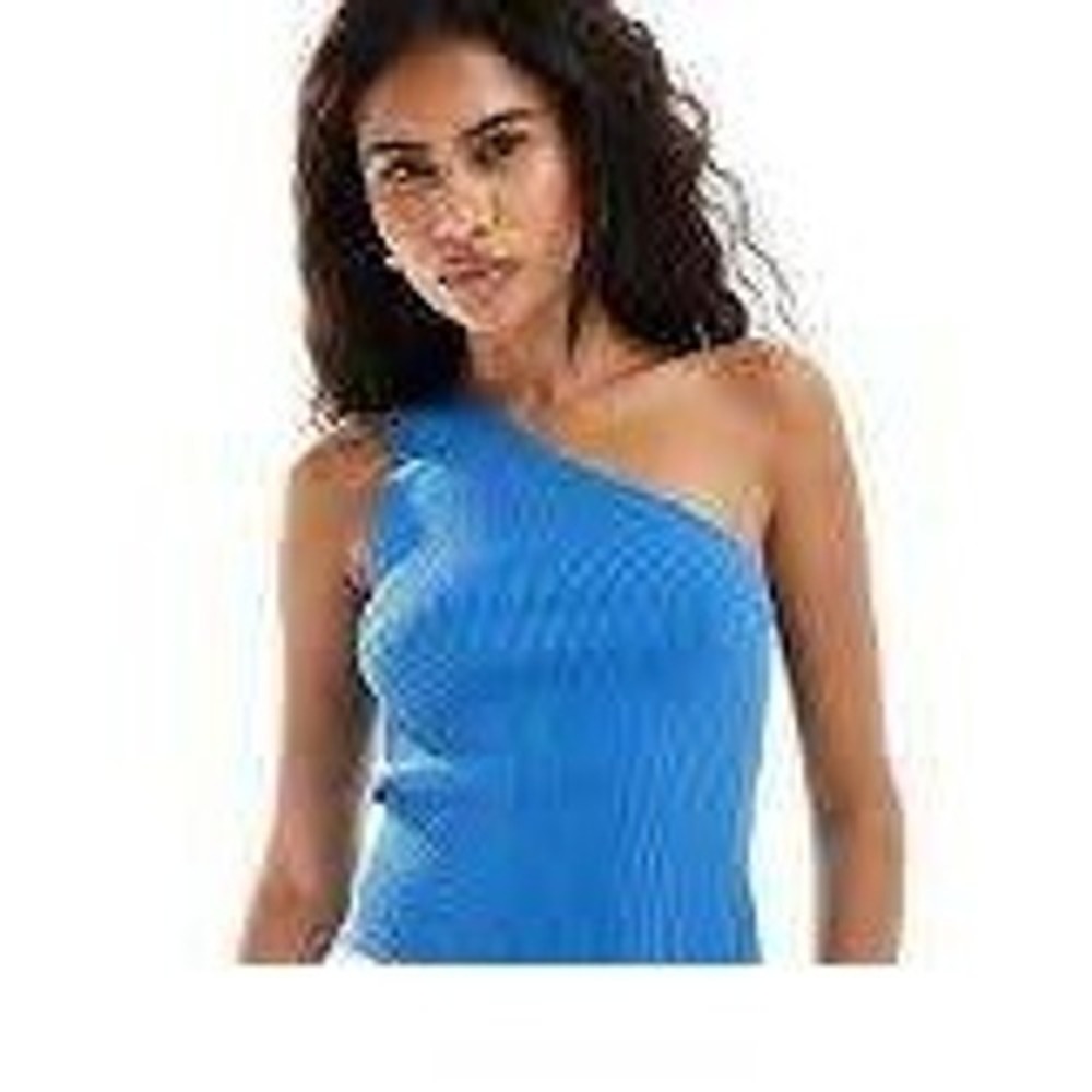 Free People Intimately  One Shoulder Tank Top Blue XS/S Asymmetrical Stretch Rib